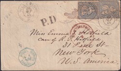 WAADT, HOTEL BYRON 1868 von VILLENEUVE nach New York mit Nr.41 (2x), ...