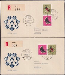 1953, KEHRDRUCKBOGEN (Ausschnitte J150+J151) attraktive Belege von ...