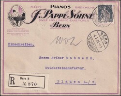 1924, illustrierter Brief von BERN nach PLAUEN (Sachen, DE) mit 80Rp ...