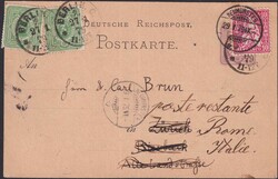 WEITERSENDE-Frankatur 1879, Nr.38 von NEUMÜNSTER nach ROM, ...