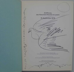 AUTOGRAMM von HANS ERNI 1979, Nr.626-629 im HEFT, mit Zeichnung und ...