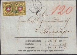 AARAU 1853 (11.OKT) nach Schneisingen. Leuchtende Paar-Einheit Rayon ...