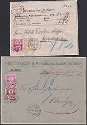 1882-1884, 4 Belege: Nr.53 (weisses Papier)+61A (Faserpapier) von ...