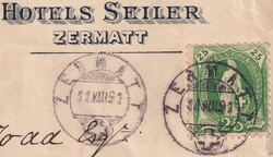 WALLIS, ZERMATT 1891, 67C auf illustriertem Hotel-Beleg vier Bilder ...