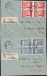 1924, UPU-Frankatur Nr.167+168 in Viererblöcken auf FDC's von COUVET ...