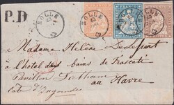 ROLLE 1858 (23.JUIL) 25D+23Cc+22D auf attraktivem Kleinbrief nach ...