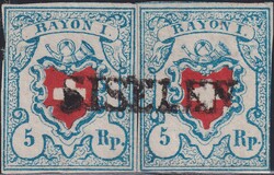 SISELEN BE 1852, zwei Einzelmarken Rayon I (hellblau) ursprünglich ...