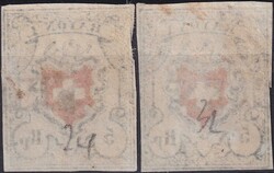 SISELEN BE 1852, zwei Einzelmarken Rayon I (hellblau) ursprünglich ...