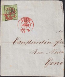 KLEINER ADLER, Nr.5 auf Briefteil von GENEVE: 25.APR.1848, links ...