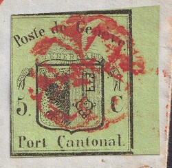 KLEINER ADLER, Nr.5 auf Briefteil von GENEVE: 25.APR.1848, links ...