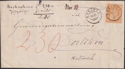 RHEINAU (Zwergstempel) 1871 nach Dorlikon (Thalheiml) Nr.32 auf sehr ...