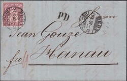 BERN 1867 nach HANAU (DE, Hessen) Nr.43 sauber auf Brief mit ...