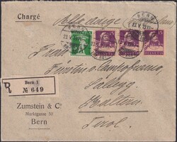 BERN 1919, Vignetten-Brief von Zumstein nach Kaltern (Italien) ...