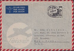1948, SWISSAIR-Brief mit rotem Zierrahmen nach NEW YORK, mit Nr.246 - ...
