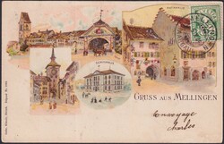 AARGAU, MELLINGEN 1904, bildseitige 65B Litho-Frankatur nach ...