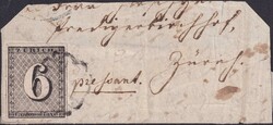 ZÜRICH 1843, Briefteil mit Nr.2S, Type 2 (T.II) mit senkrechtem ...
