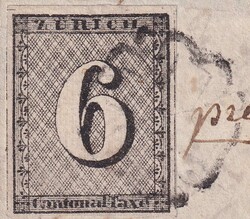 ZÜRICH 1843, Briefteil mit Nr.2S, Type 2 (T.II) mit senkrechtem ...