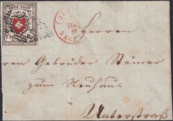 ZÜRICH 1851, Einzelfrankatur Orts-Post (13II) T.29 mit gutem Schnitt ...