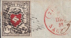 ZÜRICH 1851, Einzelfrankatur Orts-Post (13II) T.29 mit gutem Schnitt ...