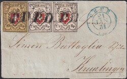 CHUR 1851 (21.JAN) nach KREUZLINGEN, seltene 15Rp.-Frankatur mit P.D ...