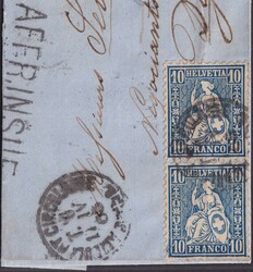 VEVEY 1865, Bahnpost-Verwendung (Grenzrayon auf zu wenig frankiertem ...