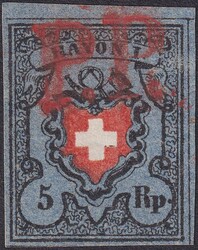 Type 3, 15II.c (grauviolettblau) mit marmoriertem Blaudruck, ...