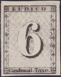 ZÜRICH 6, 2ND (Neudruck) Type III, mit hervorragendem Schnitt, oben ...