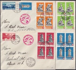 1940, B3+B4+B7+B6 auf vier Rotkreuz-Flügen: BELLINZONA (25), ZÜRICH ...