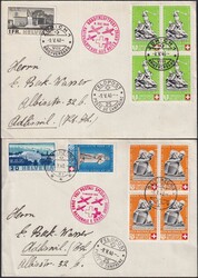 1940, B3+B4+B7+B6 auf vier Rotkreuz-Flügen: BELLINZONA (25), ZÜRICH ...