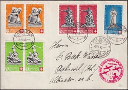 1940, B3+B4+B7+B6 auf Brief von SAMADEN (25) Rotkreuzflug mit ...