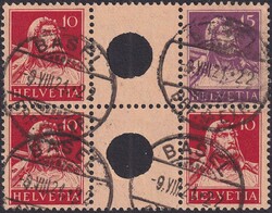 S8+S9 (10c rot + 15c violett) seltener Zwischensteg in Block-Einheit, ...