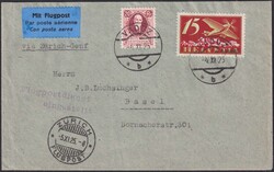 1925, "Mitläufer Schweiz mit Flugpost" mit F3 (CH) rot zusammen mit ...