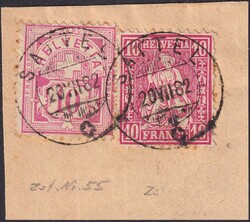 Schwyz: SATTEL: 20.JUL.1882. Mischfrankatur Nr.55 (Ziffermuster, ...