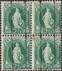 25c grün, 67A.a im Viererblock mit Tintenstrichen, sehr gut gezähnt ...