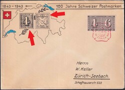 1943, illustrierter Brief mit Zeichnung ZÜRICH 4 & Basler Taube, 100 ...