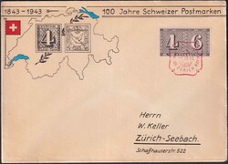 1943, illustrierter Brief mit Zeichnung ZÜRICH 4 & Basler Taube, 100 ...