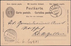 1894-1907, 7 Antwort-Karten von Näfels, Neuhausen, Flawil, Winigen, ...