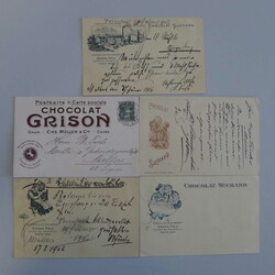 1906-1918, 5 Schokoladen-Karten (4x Suchard) mehrheitlich gut ...