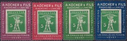 2a-2d (5c, violett, rot, grün & blau), Kochermarken 1909, */**, sehr ...