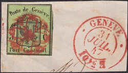 KLEINER ADLER, Nr.5 auf Briefstück von GENEVE: 31.JUIL.1847 mit AW ...