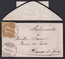 BIENNE 1879, Nr.37 auf Brief (Damen-Zierbrief, schwarzer Rahmen) ...