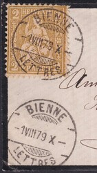 BIENNE 1879, Nr.37 auf Brief (Damen-Zierbrief, schwarzer Rahmen) ...