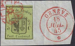 KLEINER ADLER, Nr.5 auf attraktivem Briefstück von GENEVE: 18.JUIL ...