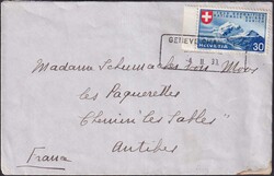 GENEVE (Champel) 1939, Nr.221 nach Frankreich, sehr sauberer Abschlag ...