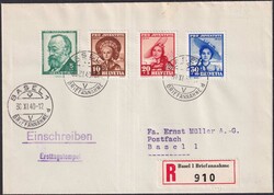 1940, J93-J96 auf sauberem Orts-Ersttagsbrief BASEL: 30.NOV.1940, mit ...