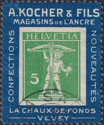 2b (5c blau/grün) Kochermarke, sauber entwertet von LA SAGNE, Kat: ...