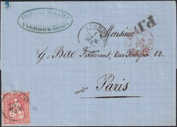 YVERDON 1866 nach PARIS, Nr.33 vom 1.Juin 1866, ...