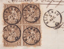 KLINGNAU (AG) nach Zurzach 1867, seltene "amtliche Nachnahme" mit 4x ...