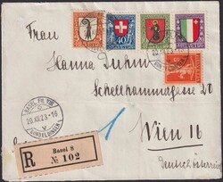 1923, J25-J28 auf portogerechter Verwendung von BASEL nach WIEN (AT) ...