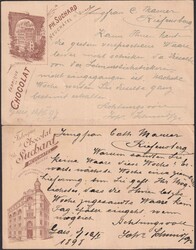 1898, Chocolat SUCHARD, zwei Karten mit 60B von St.GALLEN nach ...